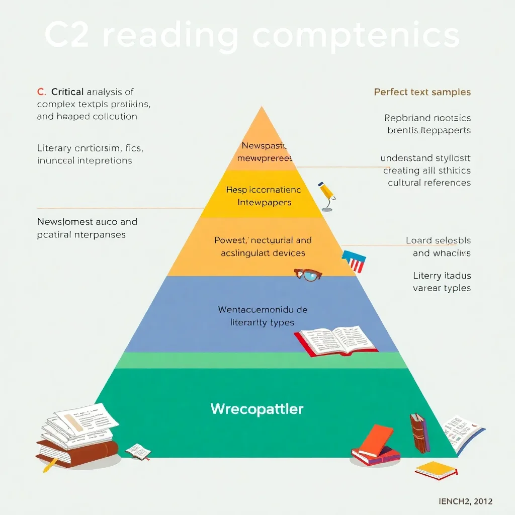 Pyramide des compétences de lecture au niveau C2 avec différents types de textes français