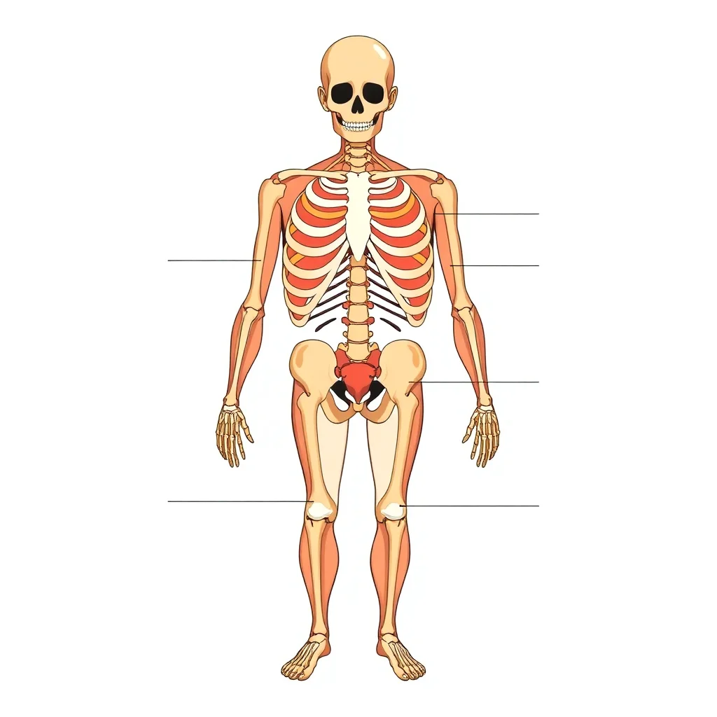 Illustration médicale du corps humain en position anatomique avec les principaux points de repère anatomiques étiquetés