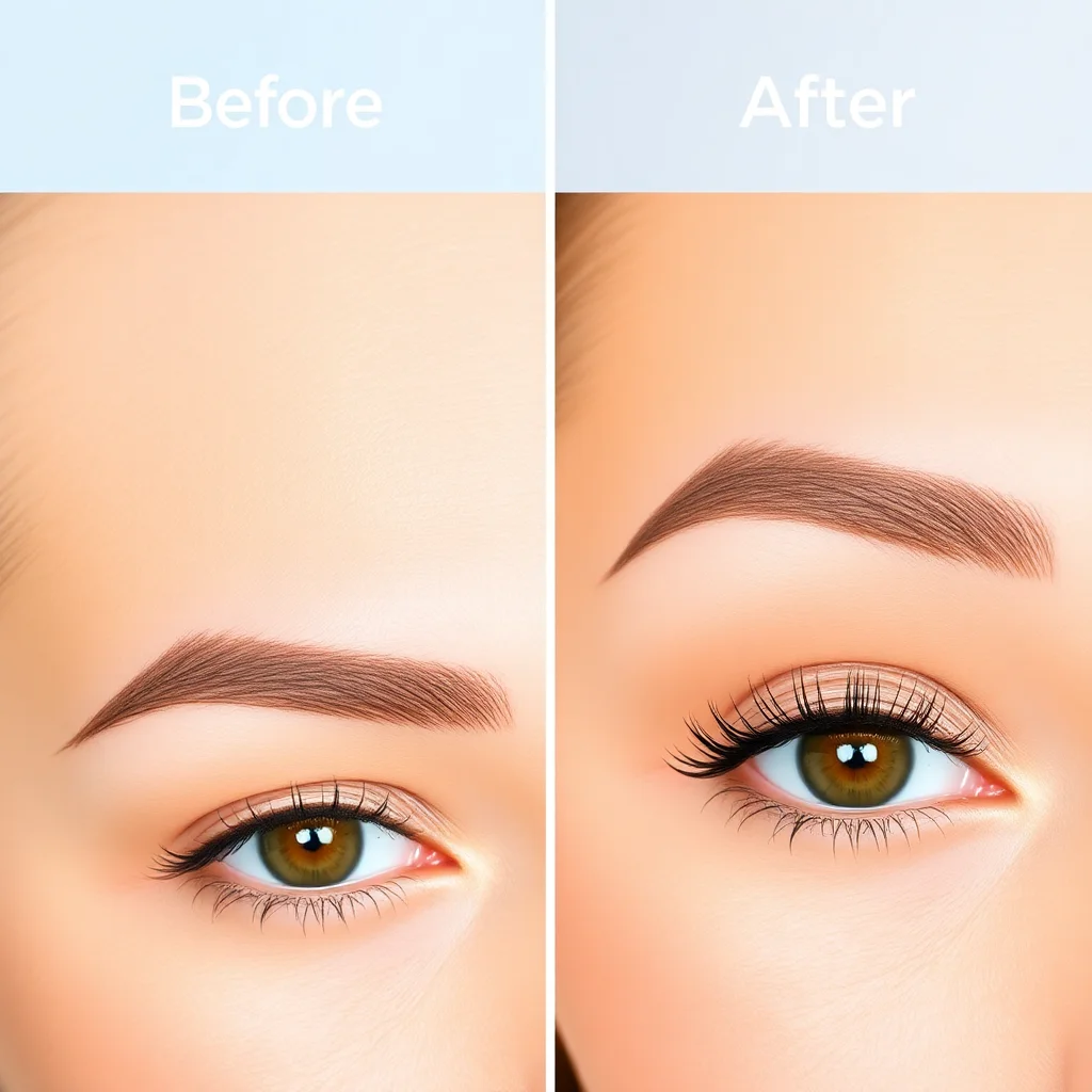 Comparaison avant/après montrant la transformation d'un sourcil avec la technique de microshading poudré