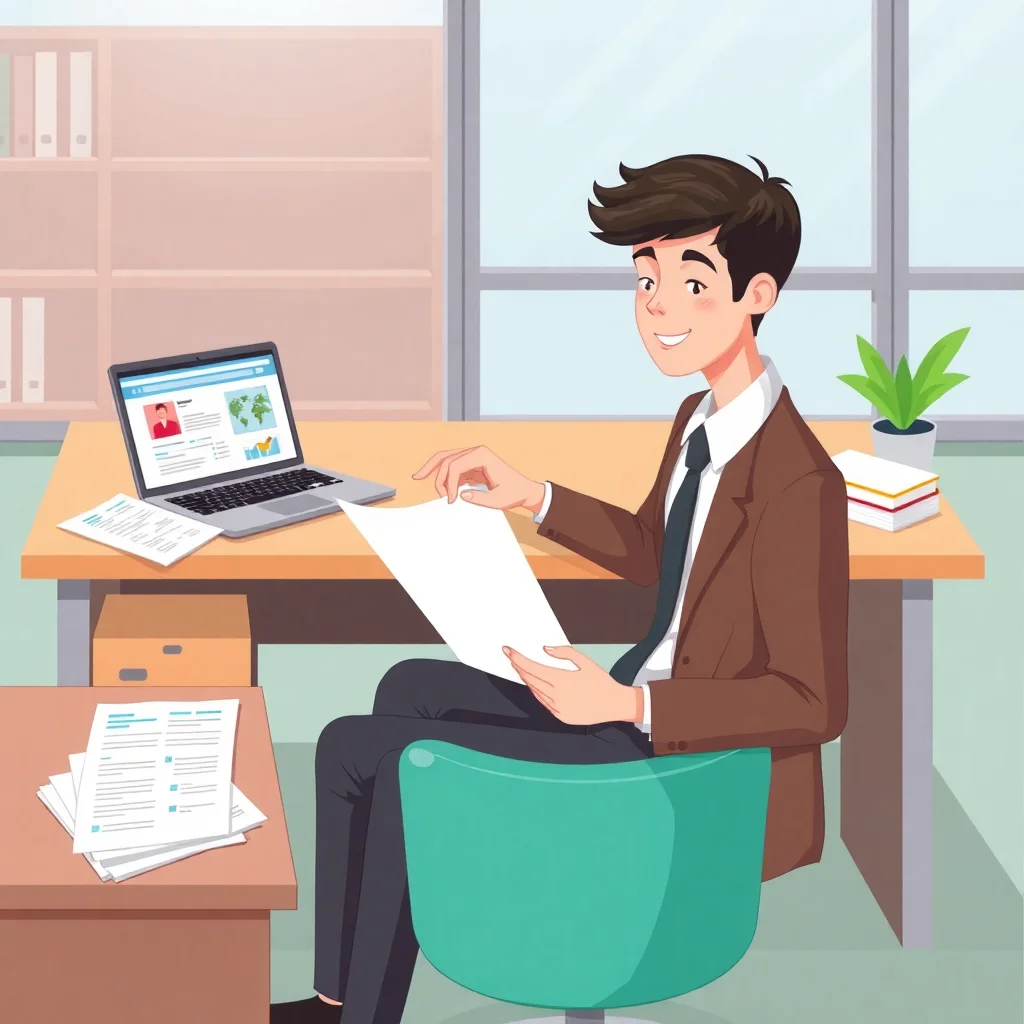 Young professional planning next career steps at desk with job search materials