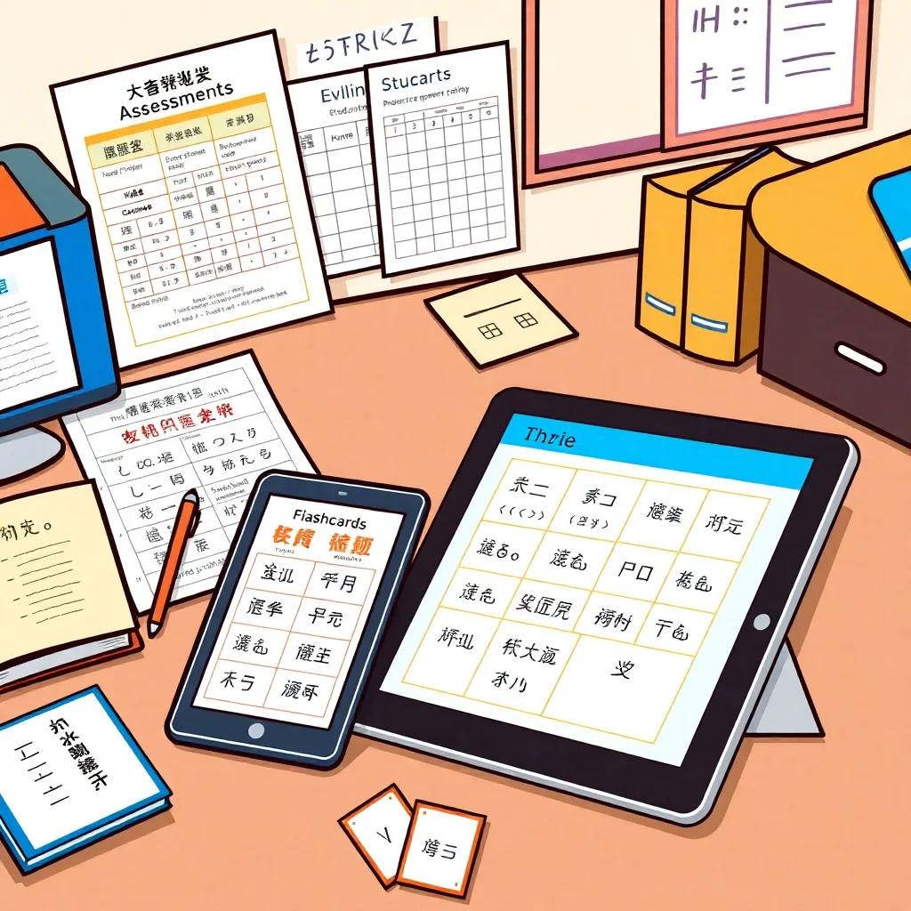 Chinese language diagnostic assessment materials and tools on teacher's desk