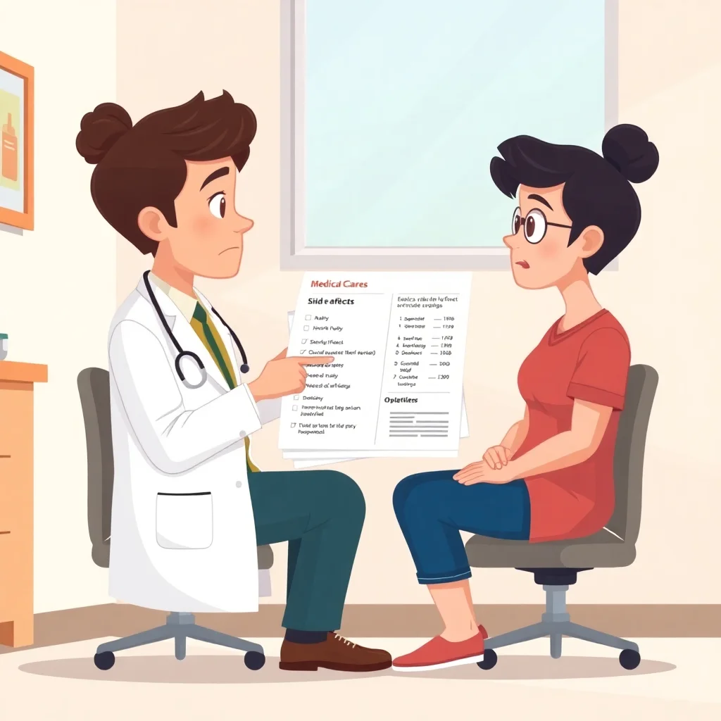 Doctor and patient having a serious discussion about medication side effects in a medical consultation room