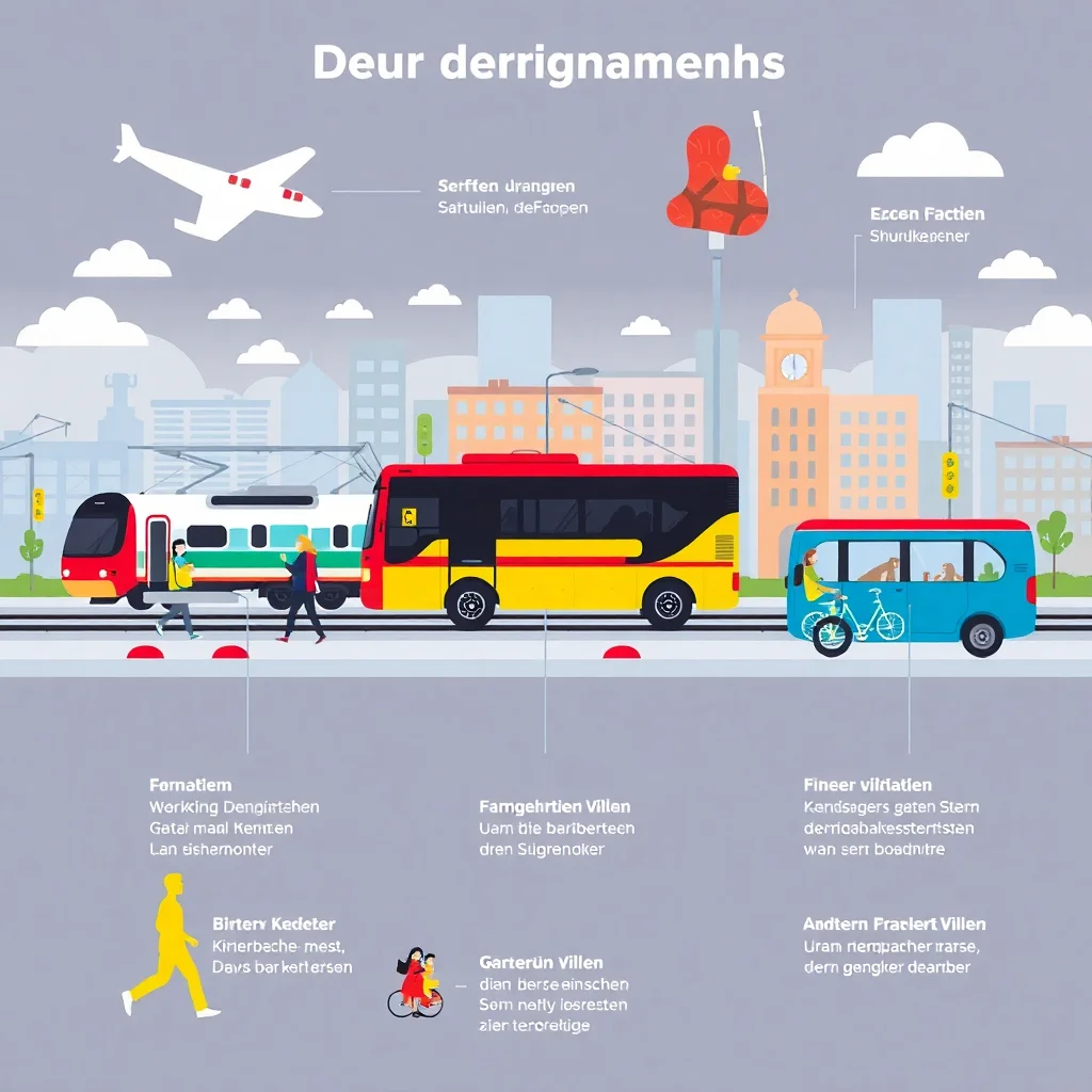 Transportation modes infographic with German labels showing different ways to travel