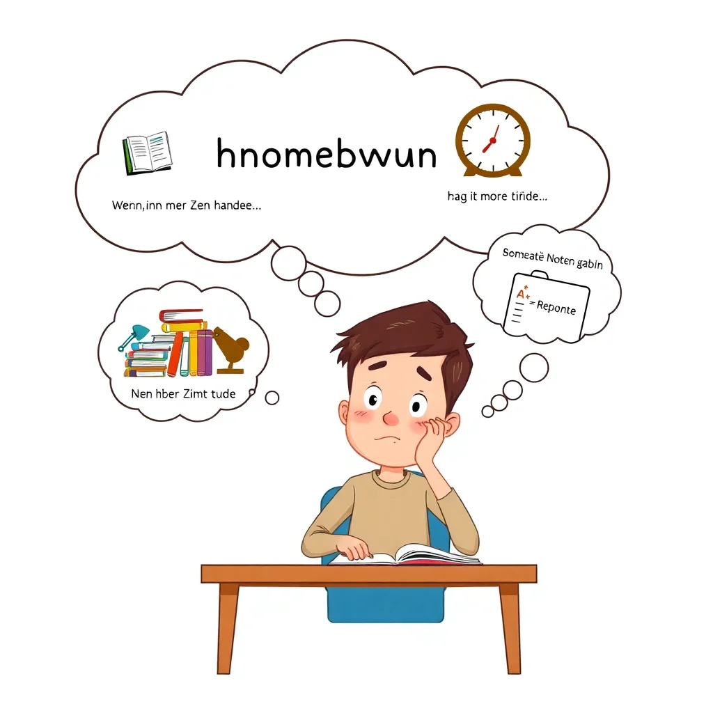 Student daydreaming illustration showing German conditional sentences about studying and academic success
