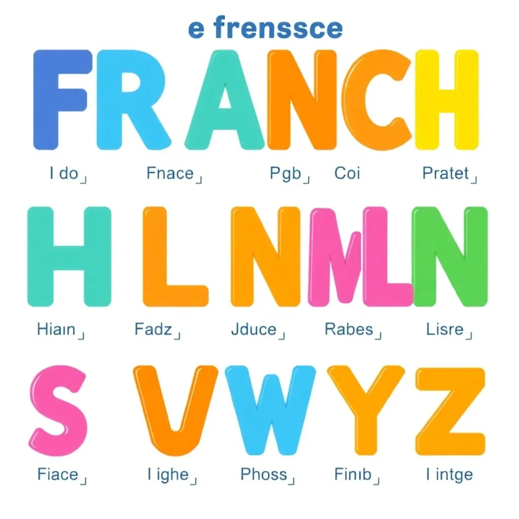 Illustration de l'alphabet français avec guides de prononciation phonétique et exemples de mots