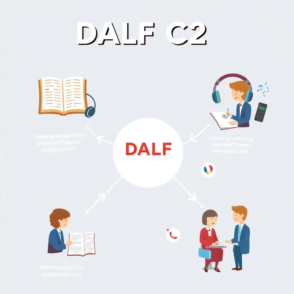 Schéma illustrant la structure et les quatre épreuves du DALF C2