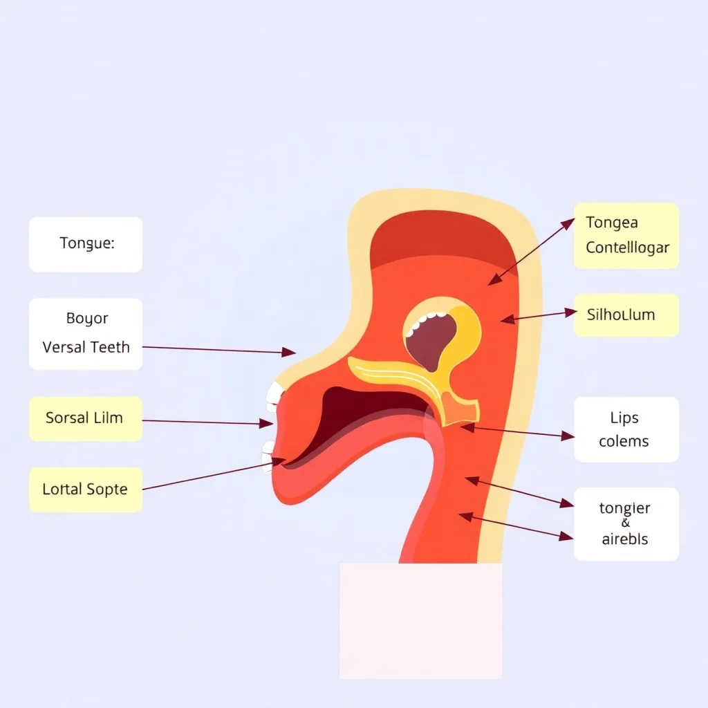 Anatomical diagram of speech organs showing how sounds are produced for English pronunciation instruction