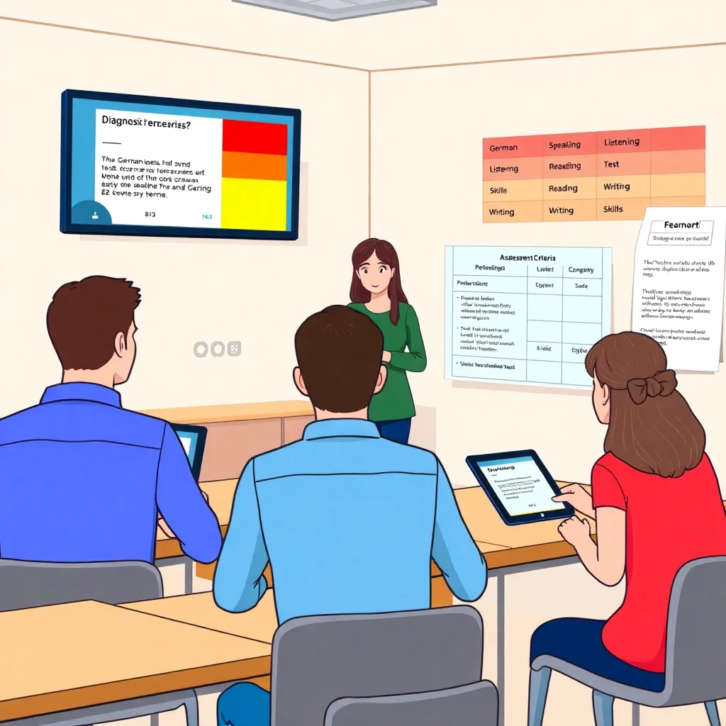Classroom scene of students taking German B2 diagnostic assessment