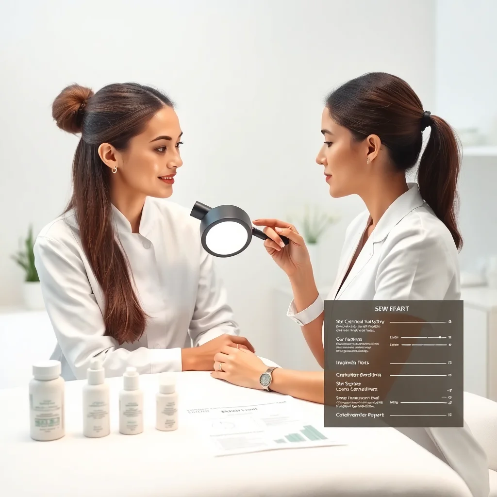 Consultation pré-peeling avec examen de la peau par une esthéticienne professionnelle