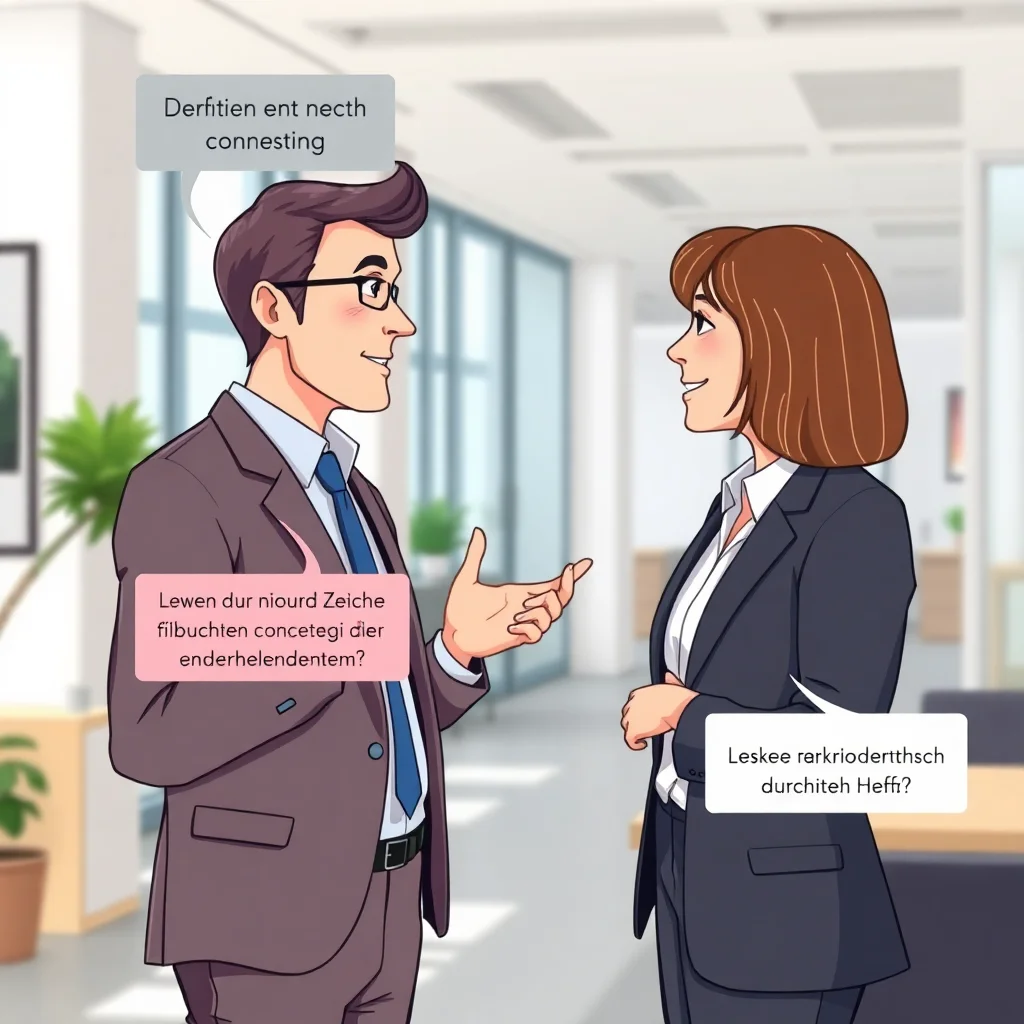 Two people engaged in advanced German conversation using sophisticated connectors and formal language style