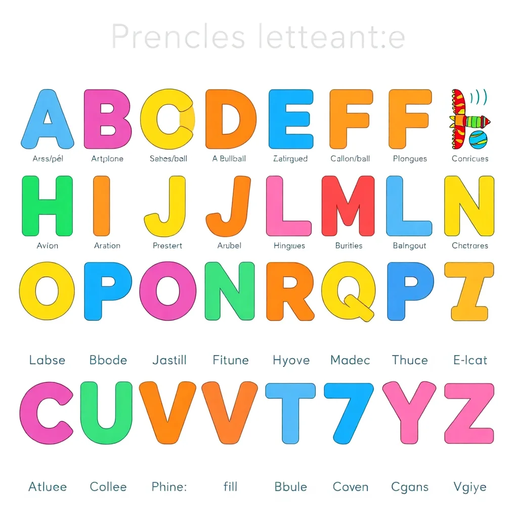 Alphabet français illustré avec objets et symboles phonétiques