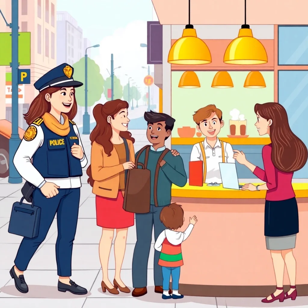 People practicing practical English conversations in everyday situations like asking for directions, ordering food, and hotel check-in
