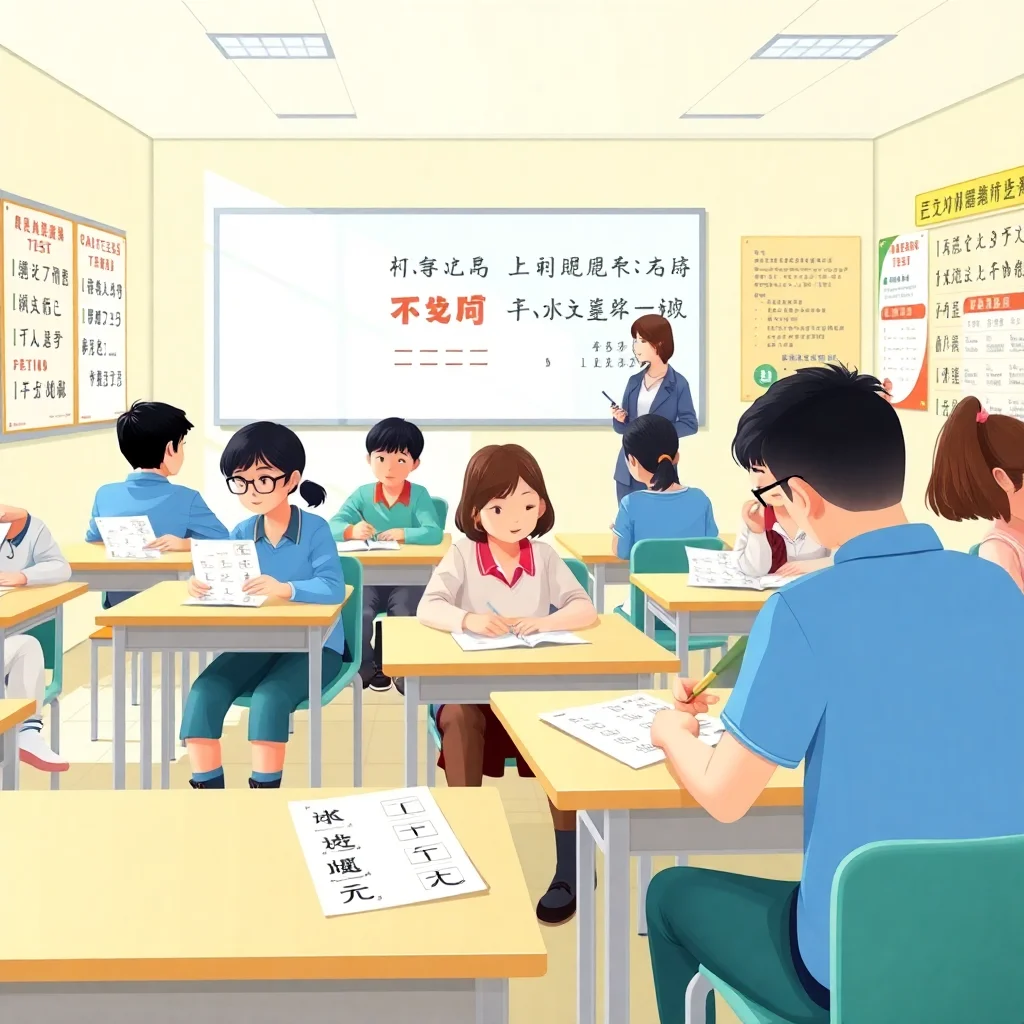 Students taking a Chinese language diagnostic assessment in classroom setting