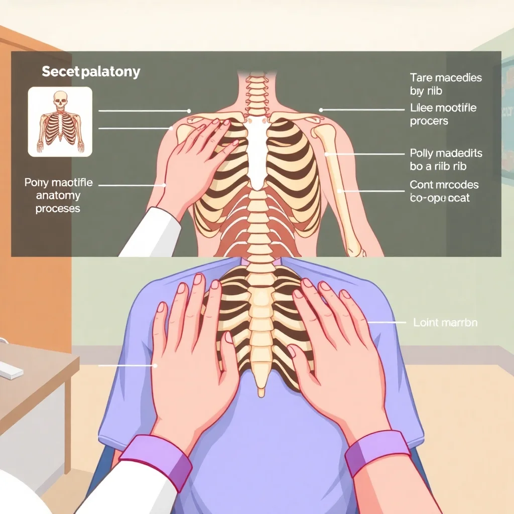 Diagramme éducatif montrant les techniques de palpation des points de repère anatomiques lors d'un examen médical