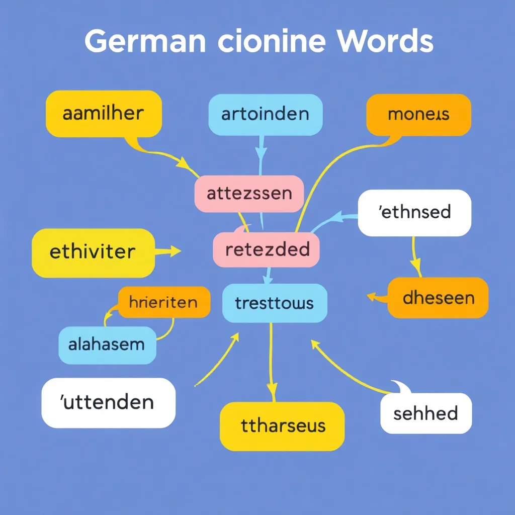 Infographic displaying German connectors and linking words for B2 level language learning