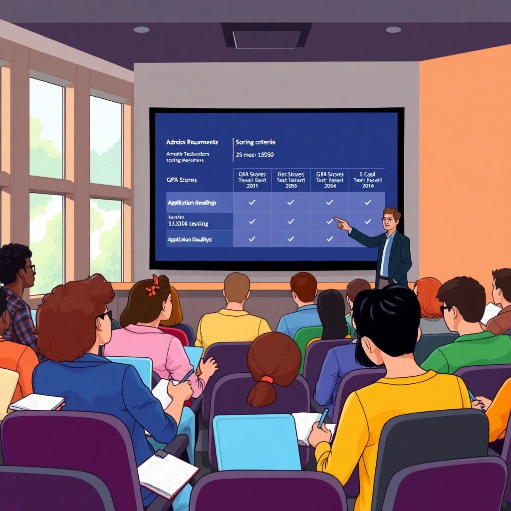 University students listening to a lecture about admission requirements and scoring systems