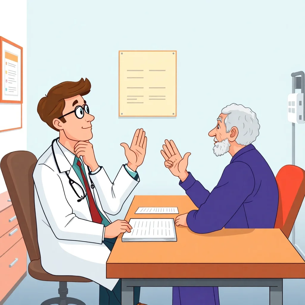 Médecin et patient âgé discutant des options de traitement dans un contexte de consentement éclairé